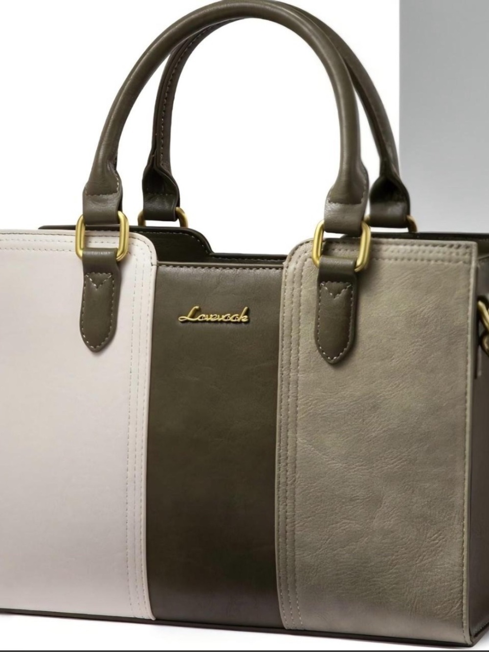 Women's Tricolor Tote Bag in Olive, light green & Beige